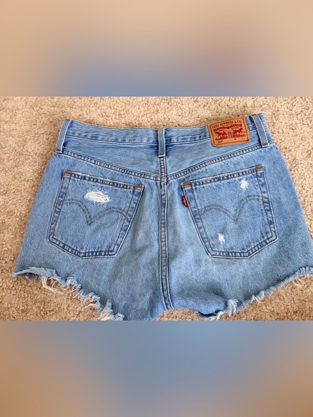 Levi's Light Blue Distressed Denim Cutoff Cotton Shorts - Picture 2 of 6
